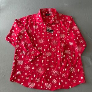 DiBanGu Mens XL Red Silver Snowflake Christmas Tree Holiday Button Down Shirt NW